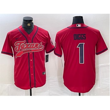 Men's Houston Texans #1 Stefon Diggs Red With Patch Cool Base Stitched Baseball Jersey Men's Houston Texans #1 Stefon Diggs Red With Patch Cool Base Stitched Baseball Jersey