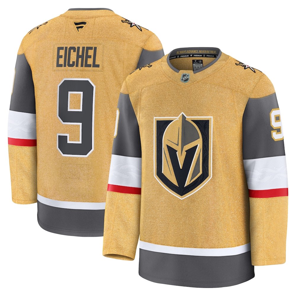Men's Vegas Golden Knights #9 Jack Eichel Gold Home Premium Jersey Men's Vegas Golden Knights #9 Jack Eichel Gold Home Premium Jersey