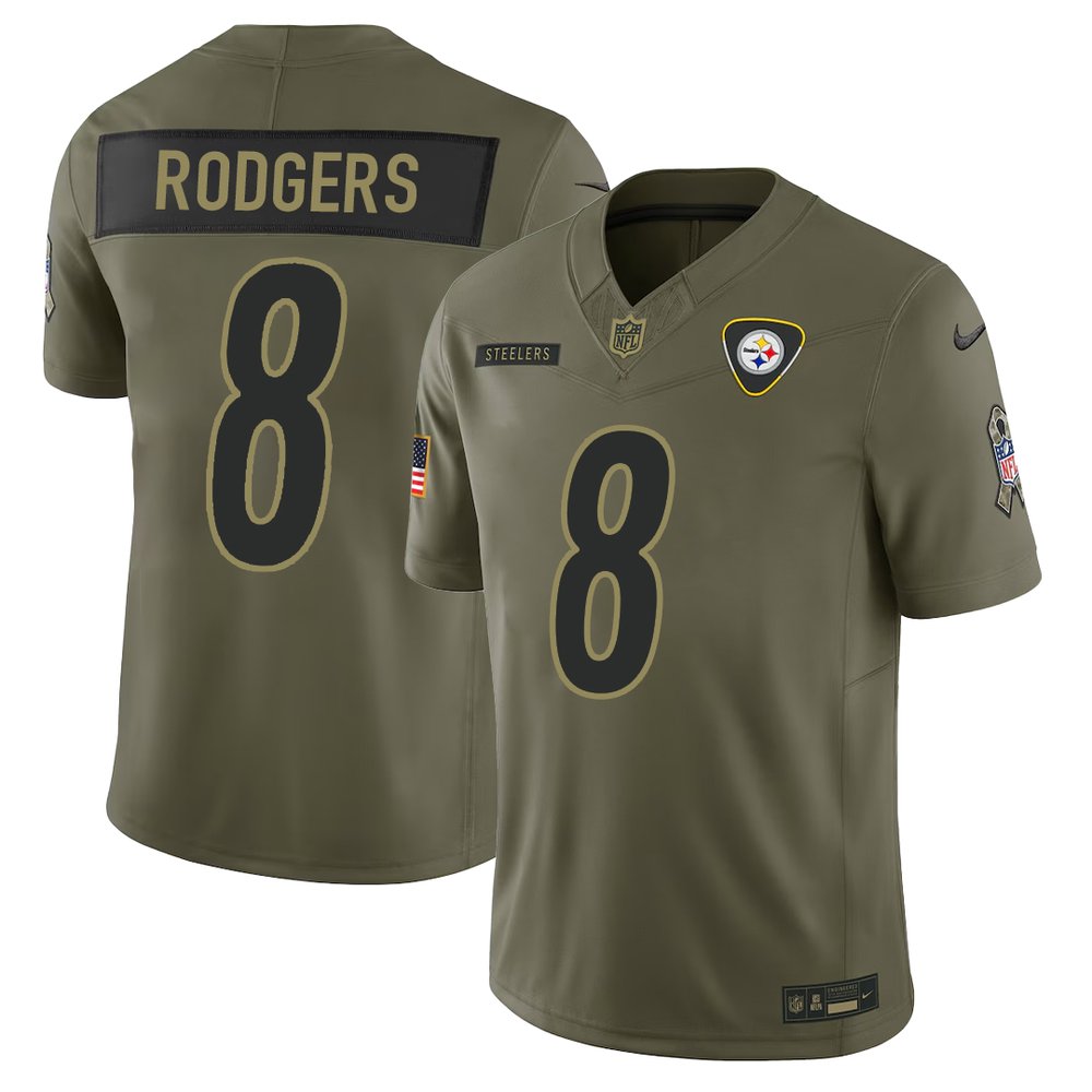 Men's Pittsburgh Steelers #8 Aaron Rodgers Nike Olive 2025 Salute to Service Retired Limited Jersey