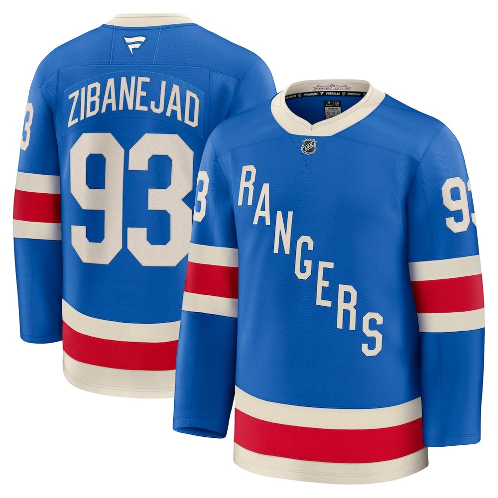Men's New York Rangers #93 Mika Zibanejad Blue Centennial Premium Jersey