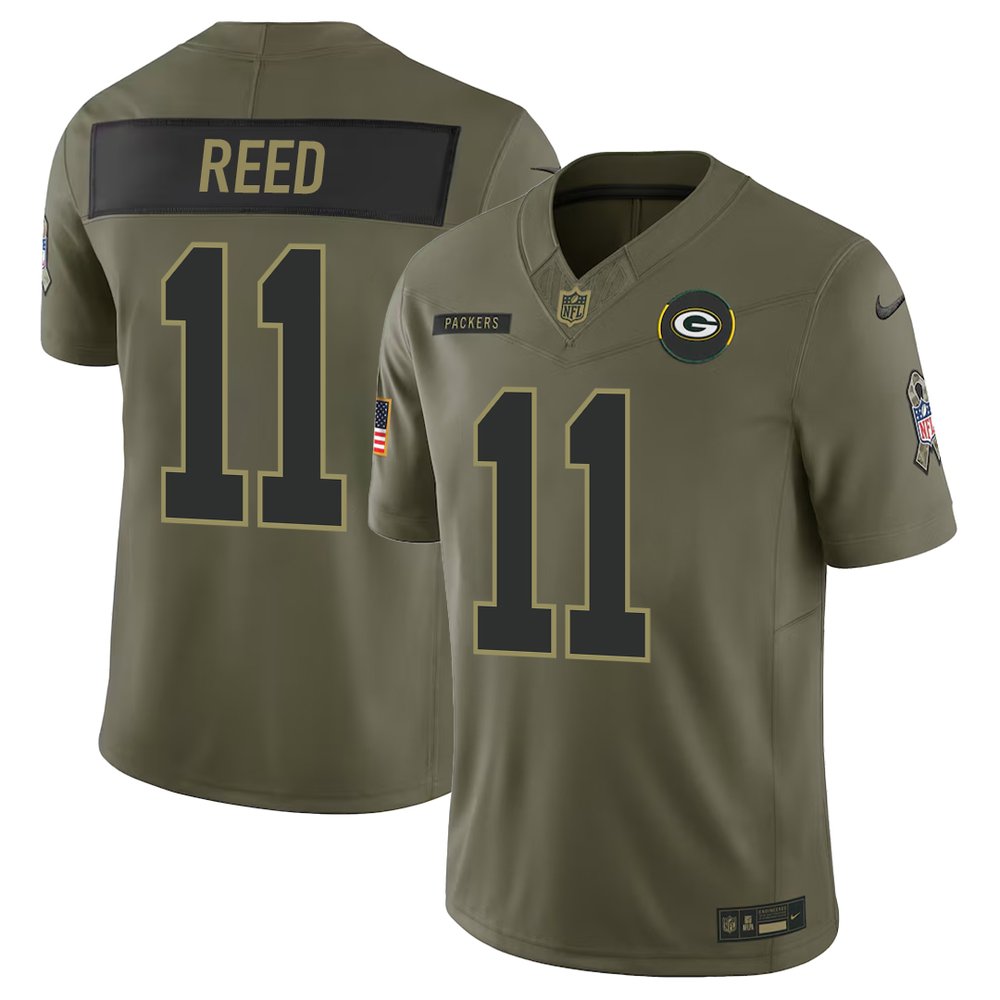 Men's Green Bay Packers #11 Jayden Reed Nike Olive 2025 Salute to Service Retired Limited Jersey
