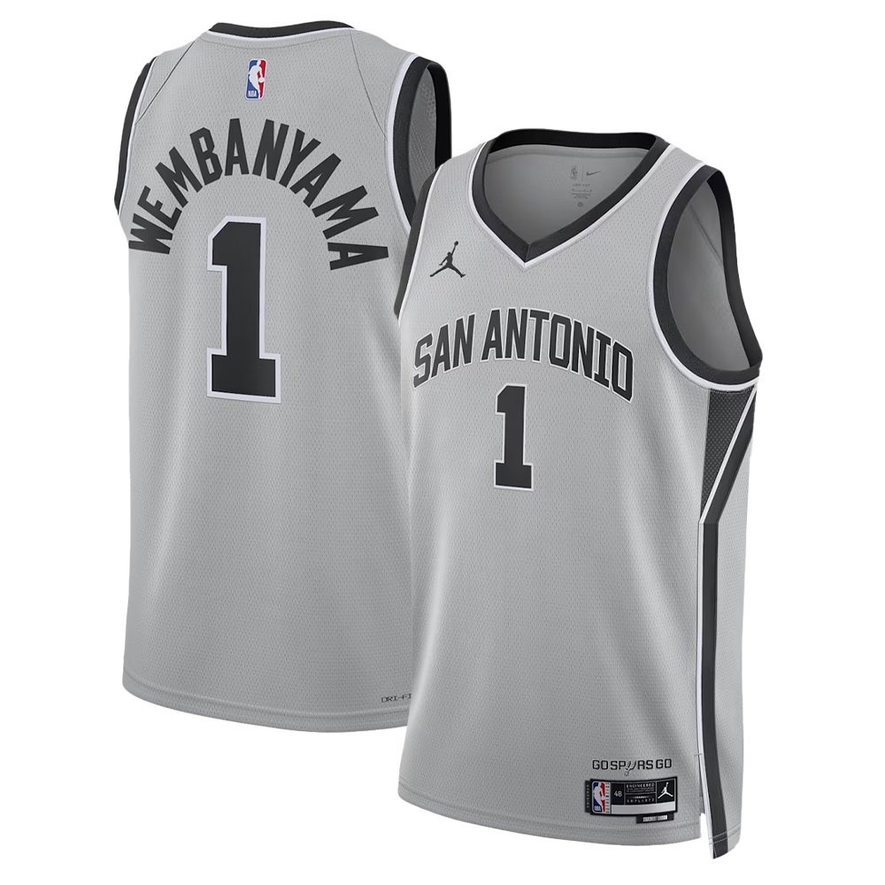 Men's San Antonio Spurs #1 Victor Wembanyama Grey 2025/26 Statement Edition Jersey Men's San Antonio Spurs #1 Victor Wembanyama Grey 2025/26 Statement Edition Jersey