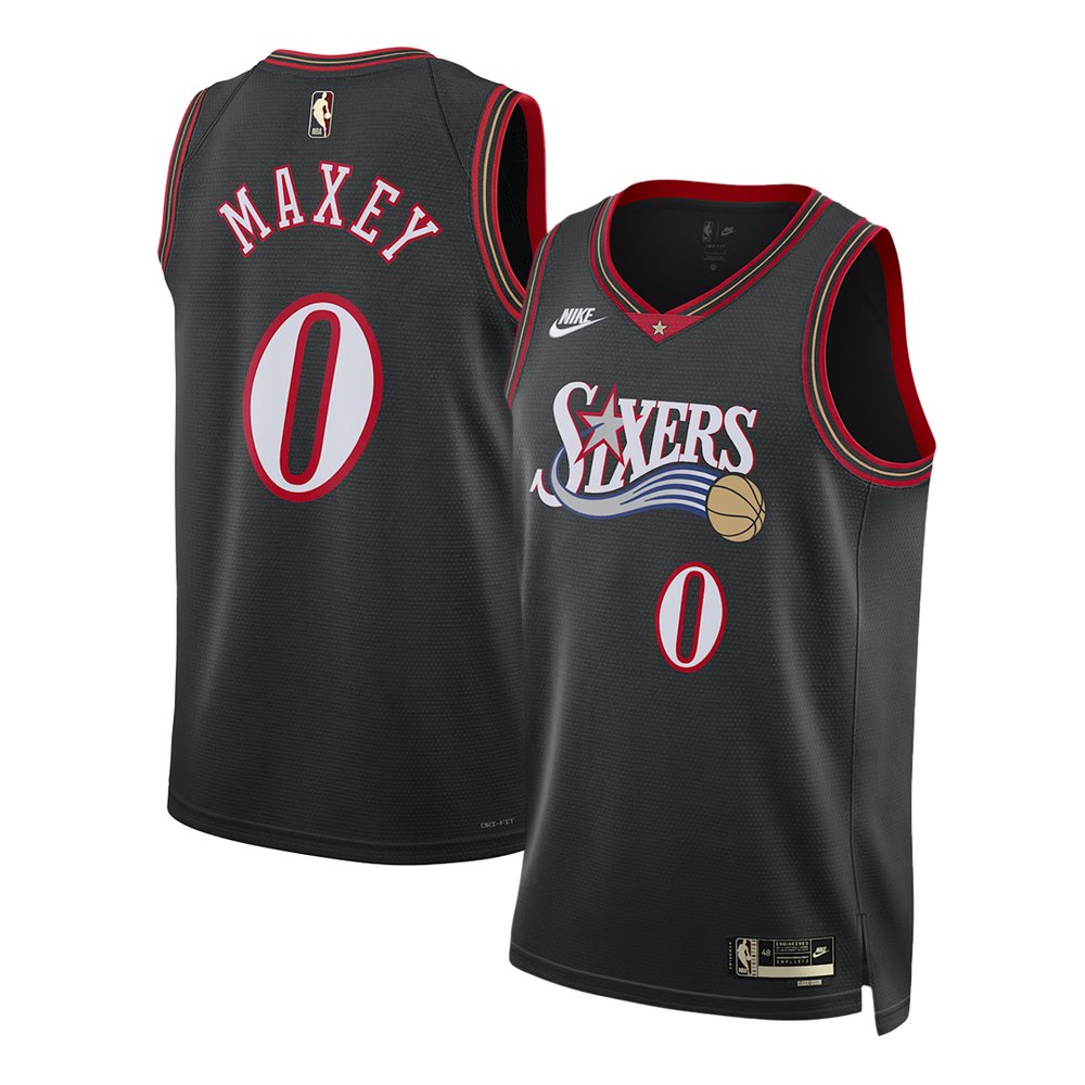 Men's Philadelphia 76ers #0 Tyrese Maxey Black 2025/26 Hardwood Classics Jersey Men's Philadelphia 76ers #0 Tyrese Maxey Black 2025/26 Hardwood Classics Jersey