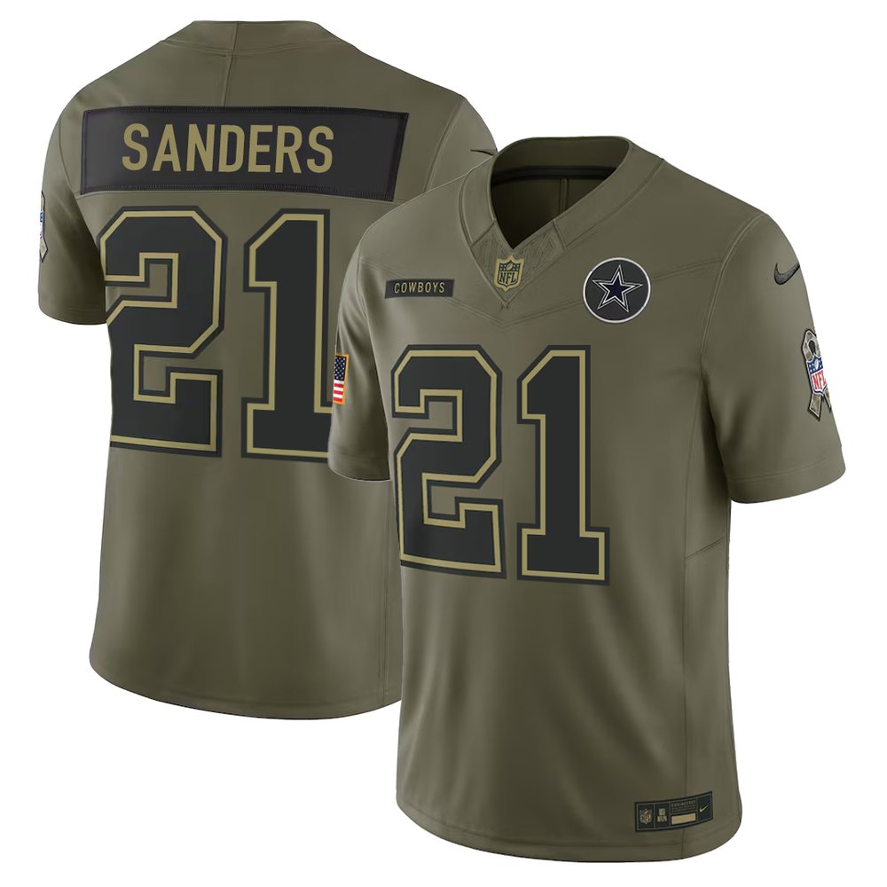 Men's Dallas Cowboys #21 Deion Sanders Nike Olive 2025 Salute to Service Retired Limited Jersey Men's Dallas Cowboys #21 Deion Sanders Nike Olive 2025 Salute to Service Retired Limited Jersey