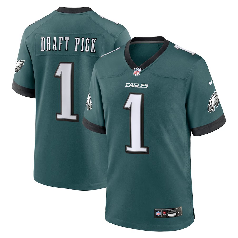 Youth Philadelphia Eagles #1 Nike Midnight Green 2025 NFL Draft First Round Pick No. 32 Game Jersey
