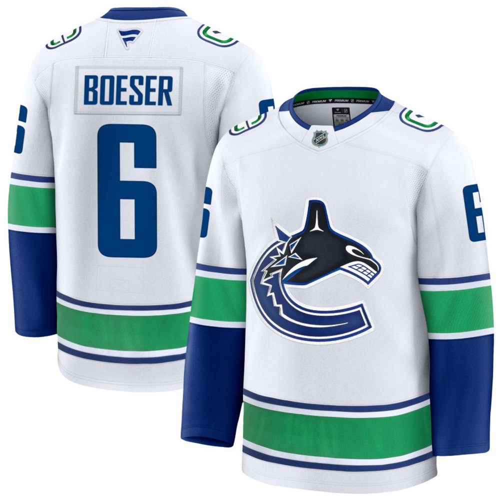 Men's Vancouver Canucks #6 Brock Boeser White Away Premium Jersey Men's Vancouver Canucks #6 Brock Boeser White Away Premium Jersey