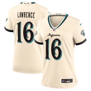 Women's Jacksonville Jaguars #16 Trevor Lawrence Cream 2026 Rivalries Collection Game Jersey Women's Jacksonville Jaguars #16 Trevor Lawrence Cream 2026 Rivalries Collection Game Jersey