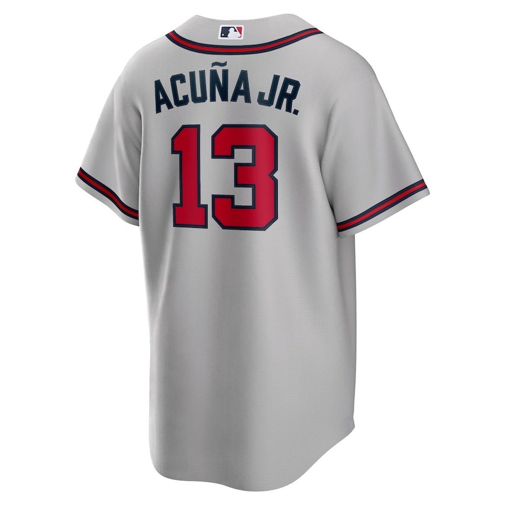 Men's Atlanta Braves #13 Ronald Acuna Jr. Gray Road Replica PlayerJersey