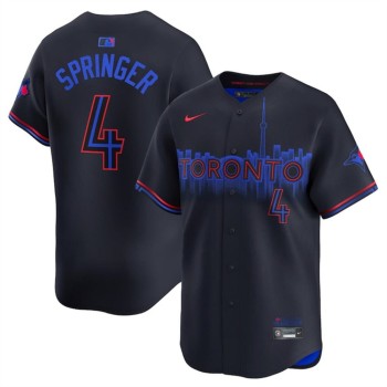 Men's Toronto Blue Jays #4 George Springer Black 2024 City Connect Limited Stitched Baseball Jersey Men's Toronto Blue Jays #4 George Springer Black 2024 City Connect Limited Stitched Baseball Jersey