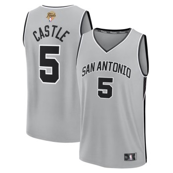 Men's San Antonio Spurs #5 Stephon Castle Silver 2026 NBA Finals Patch Fast Break Statement Edition Jersey