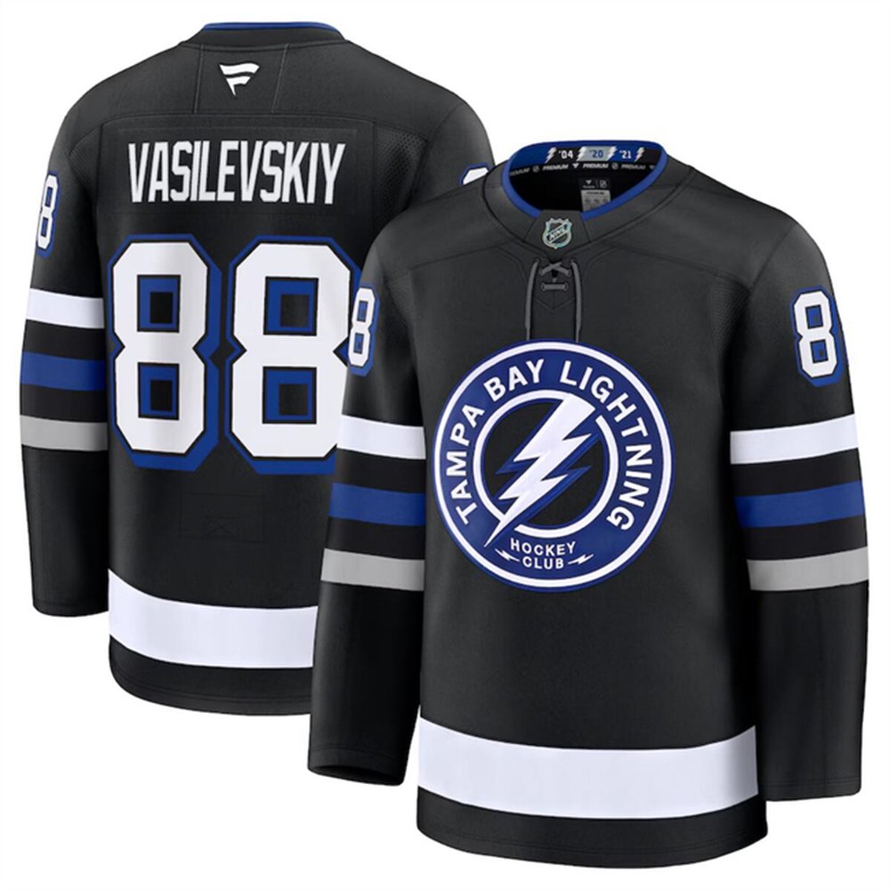 Men's Tampa Bay Lightning #88 Andrei Vasilevskiy Black 2024-25 Alternate Stitched Hockey Premium Jersey Men's Tampa Bay Lightning #88 Andrei Vasilevskiy Black 2024-25 Alternate Stitched Hockey Premium Jersey
