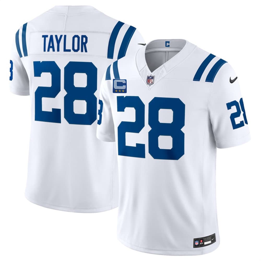 Youth Indianapolis Colts #28 Jonathan Taylor White 2026 With 4-Star C Patch Vapor F.U.S.E. Limited Jersey
