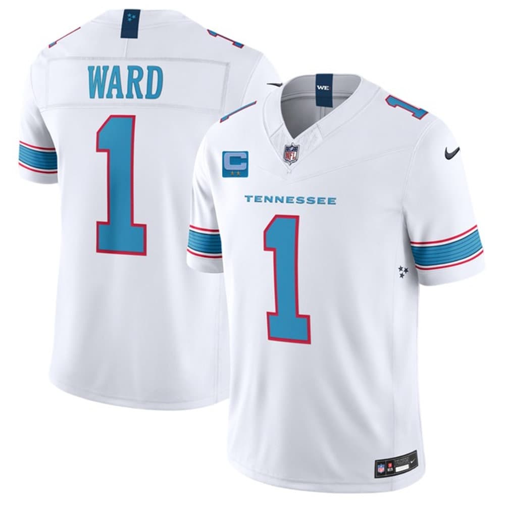Men's Tennessee Titans #1 Cameron Ward White 2026 With 2-Star C Patch Vapor F.U.S.E. Limited Jersey
