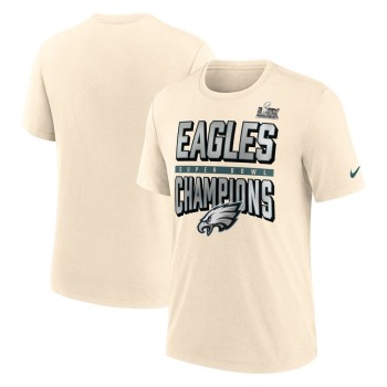 Men's Philadelphia Eagles  Cream Super Bowl LIX Champions Strong Slant Tri-Blend T-Shirt
