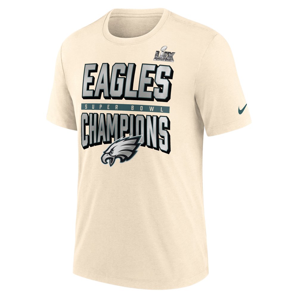 Men's Philadelphia Eagles  Cream Super Bowl LIX Champions Strong Slant Tri-Blend T-Shirt