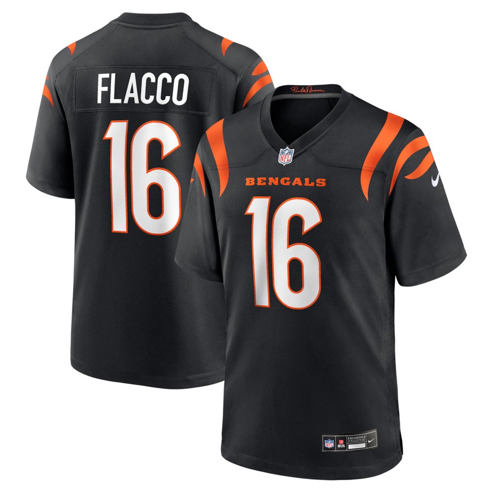 Men's Cincinnati Bengals #16 Joe Flacco Black Team Game Jersey