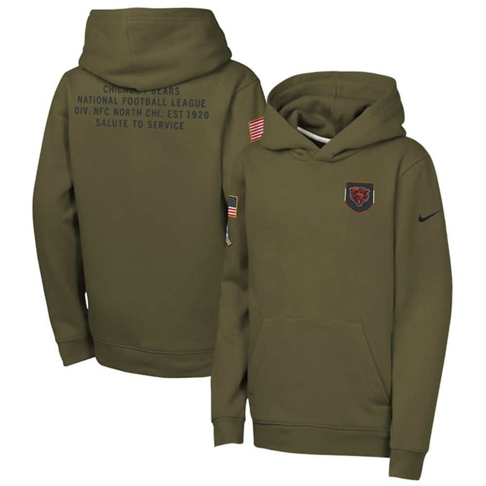 Youth Chicago Bears Olive 2025 Salute to Service Club Fleece Hoodie Youth Chicago Bears Olive 2025 Salute to Service Club Fleece Hoodie