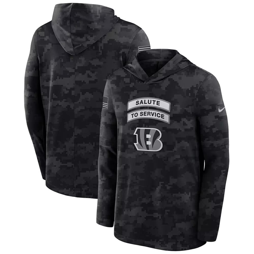Men's Cincinnati Bengals Black 2026 Salute to Service Sideline Lightweight Dri-FIT Long Sleeve Top Hoodie