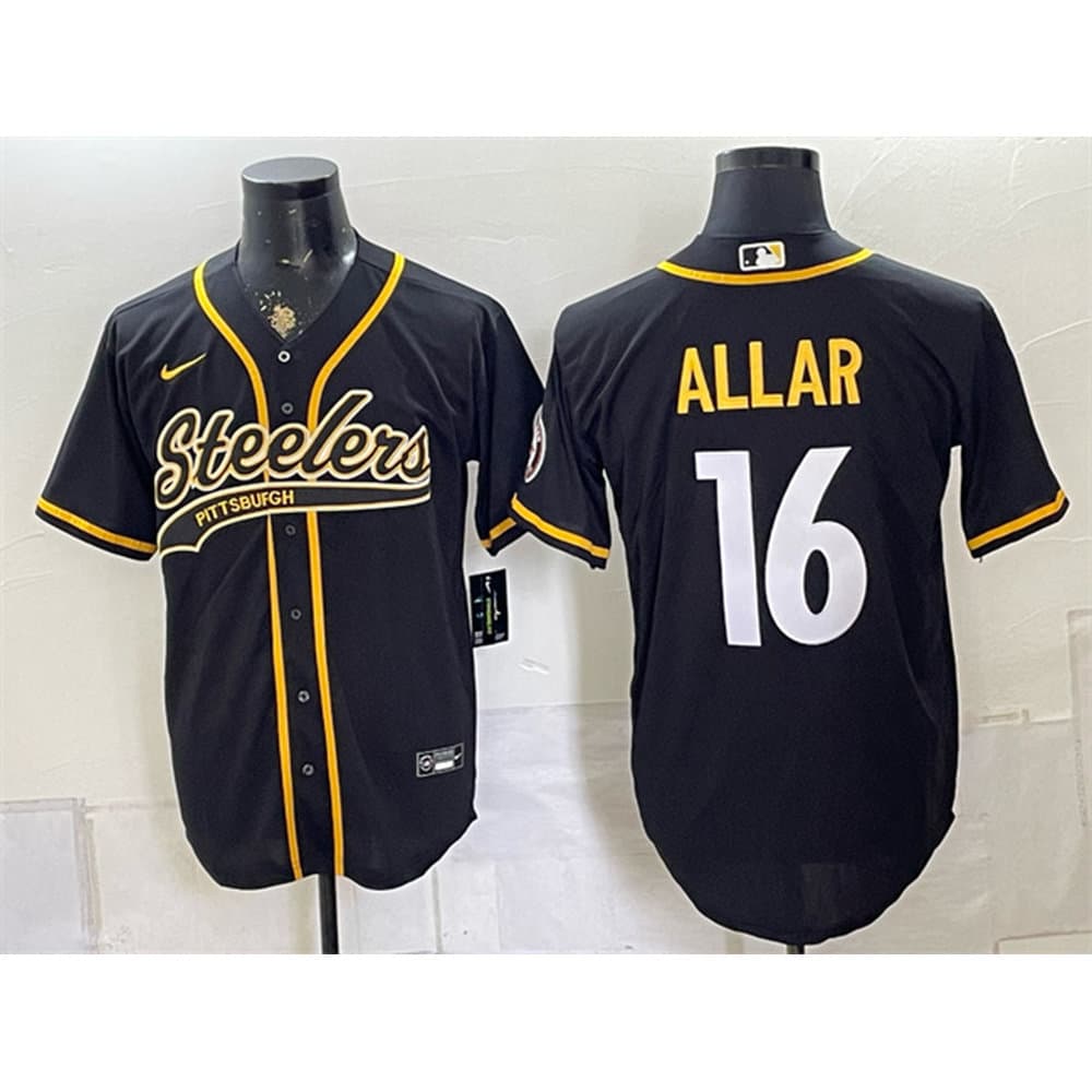 Men's Pittsburgh Steelers #16 Drew Allar Black With Patch Cool Base Stitched Baseball Jersey