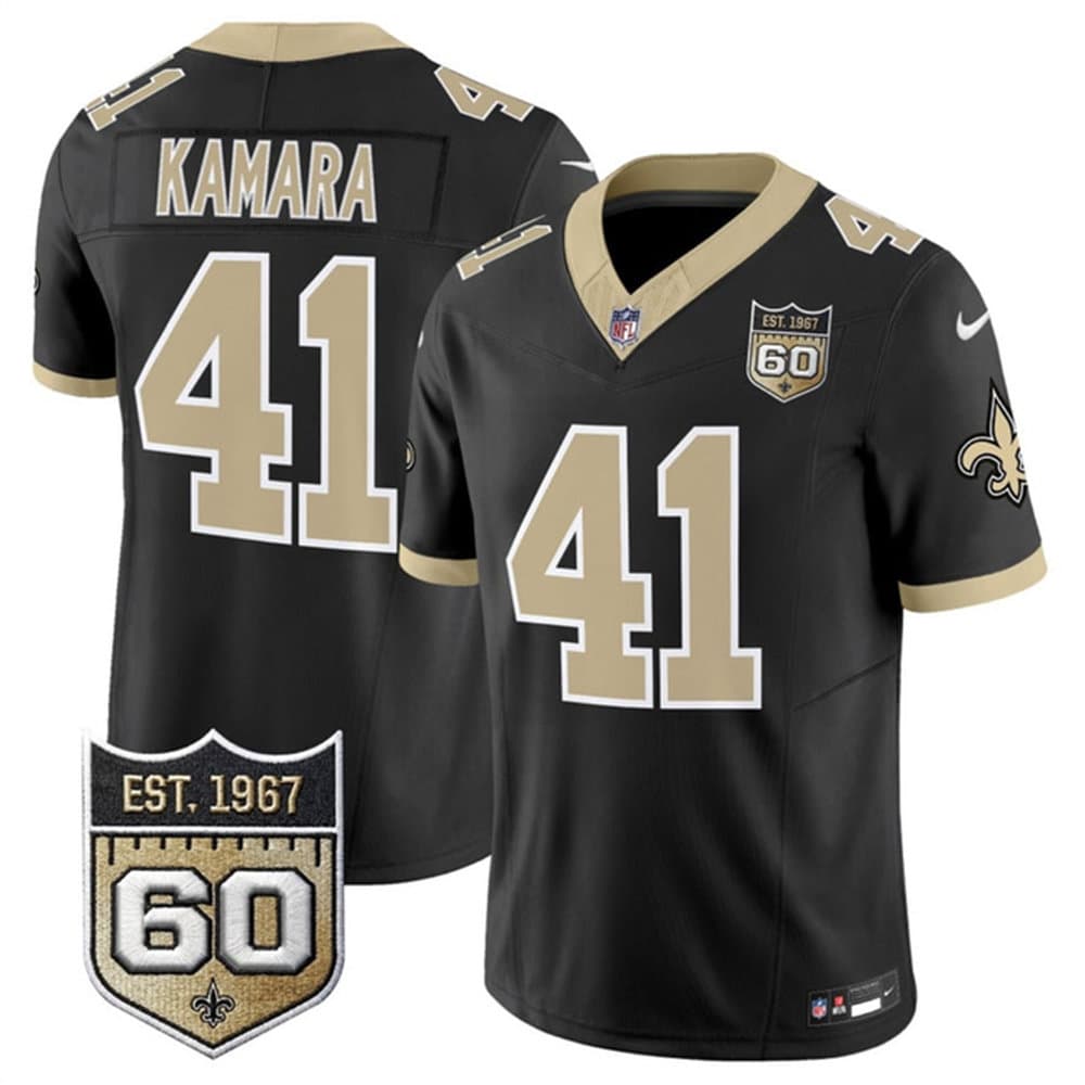 Men's New Orleans Saints #41 Alvin Kamara Black 2026 60th Anniversary Patch Vapor F.U.S.E Limited Jersey