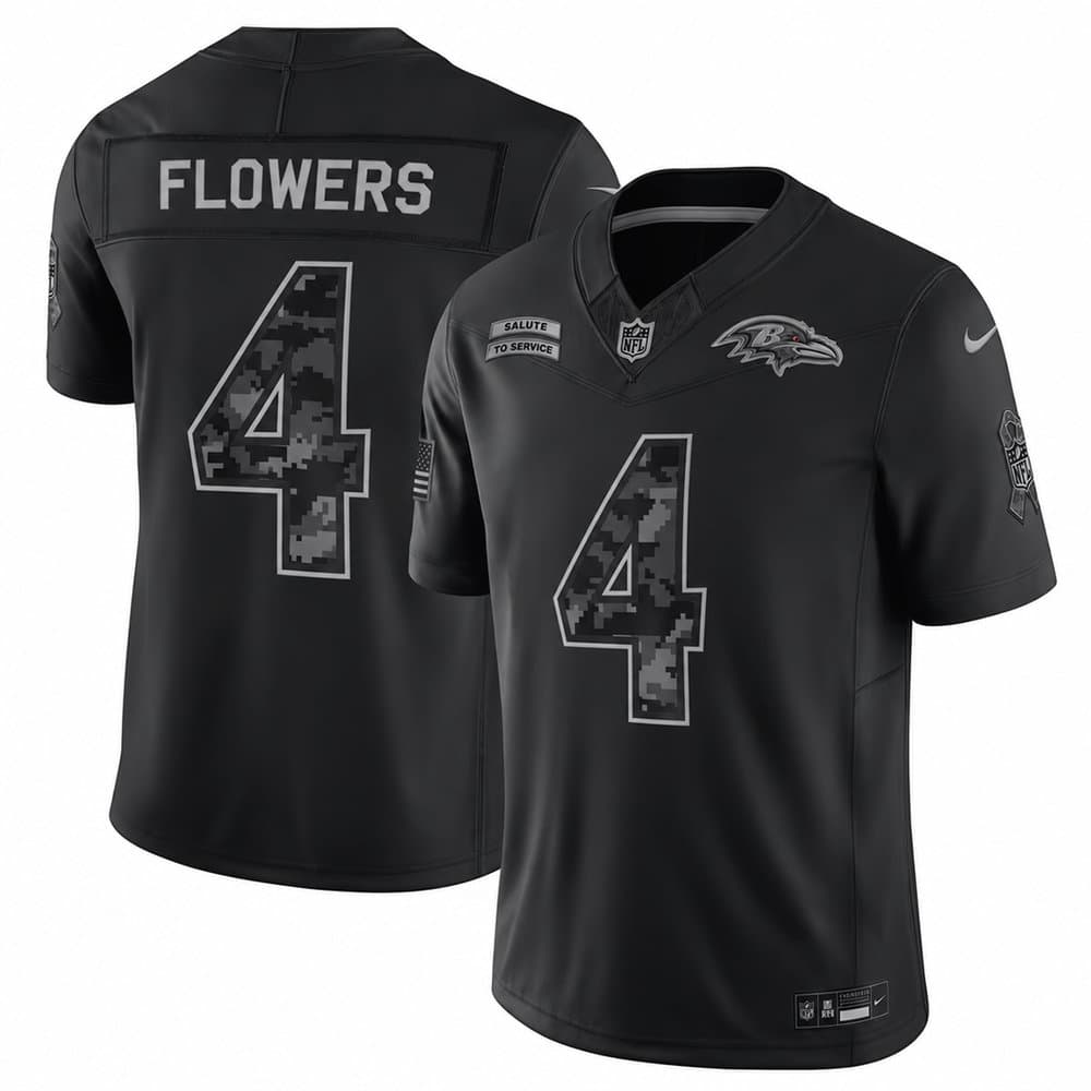 Men's Baltimore Ravens #4 Zay Flowers Nike Black 2026 Salute to Service Vapor F.U.S.E. Limited Jersey