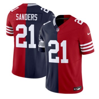 Men's Dallas Cowboys X 49ers #21 Deion Sanders Navy/Red Split F.U.S.E. Vapor Limited Stitched Jersey