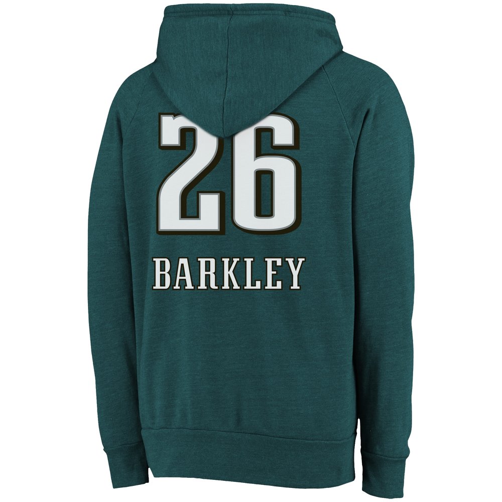 Men's Philadelphia Eagles #26 Saquon Barkley Threads Midnight Green Super Bowl LIX Champions Name & Number Tri-Blend Pullover Hoodie