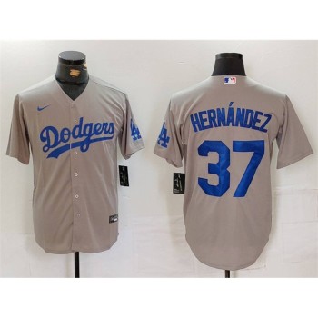 Men's Los Angeles Dodgers #37 Teoscar Hernandez Grey Cool Base Stitched Baseball Jersey