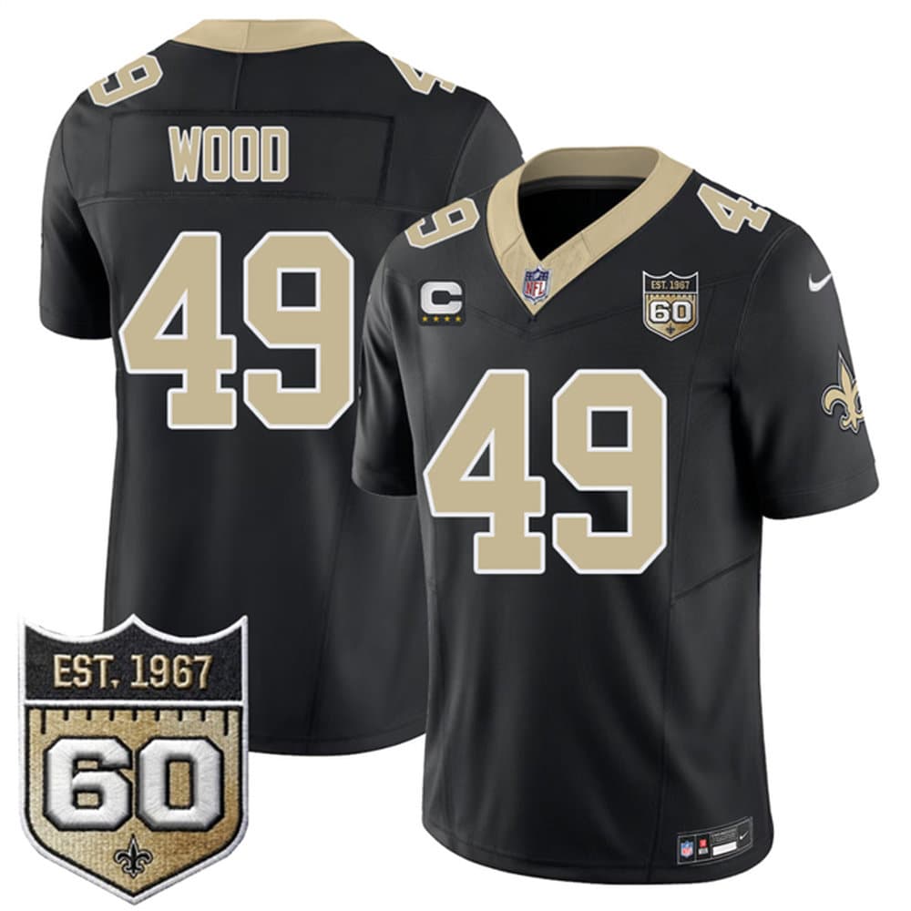 Men's New Orleans Saints #49 Zach Wood Black 2026 With 4-Star C Patch And 60th Anniversary Patch Vapor F.U.S.E Limited Jersey