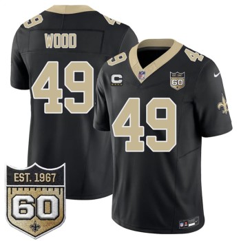 Men's New Orleans Saints #49 Zach Wood Black 2026 With 4-Star C Patch And 60th Anniversary Patch Vapor F.U.S.E Limited Jersey Men's New Orleans Saints #49 Zach Wood Black 2026 With 4-Star C Patch And 60th Anniversary Patch Vapor F.U.S.E Limited Jersey