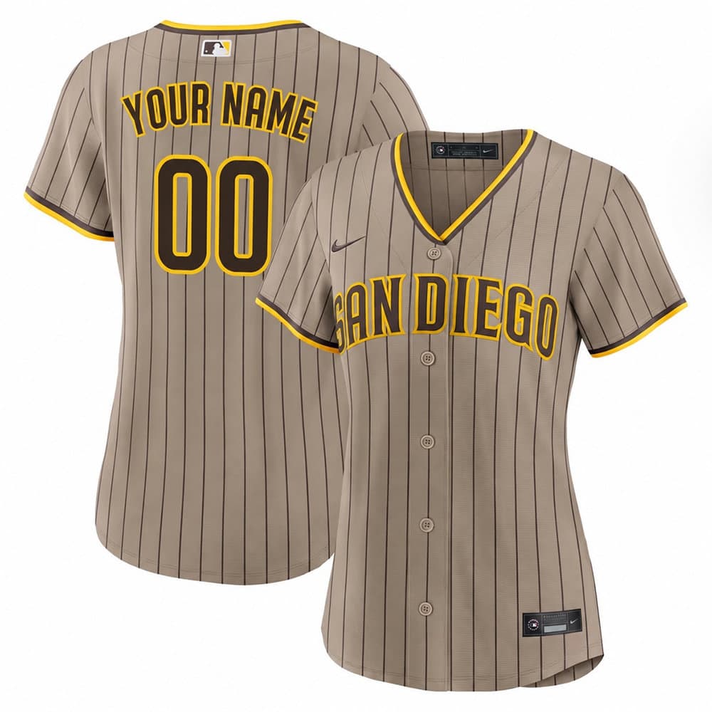 Women's San Diego Padres Brown Home Replica Custom Jersey Women's San Diego Padres Brown Home Replica Custom Jersey