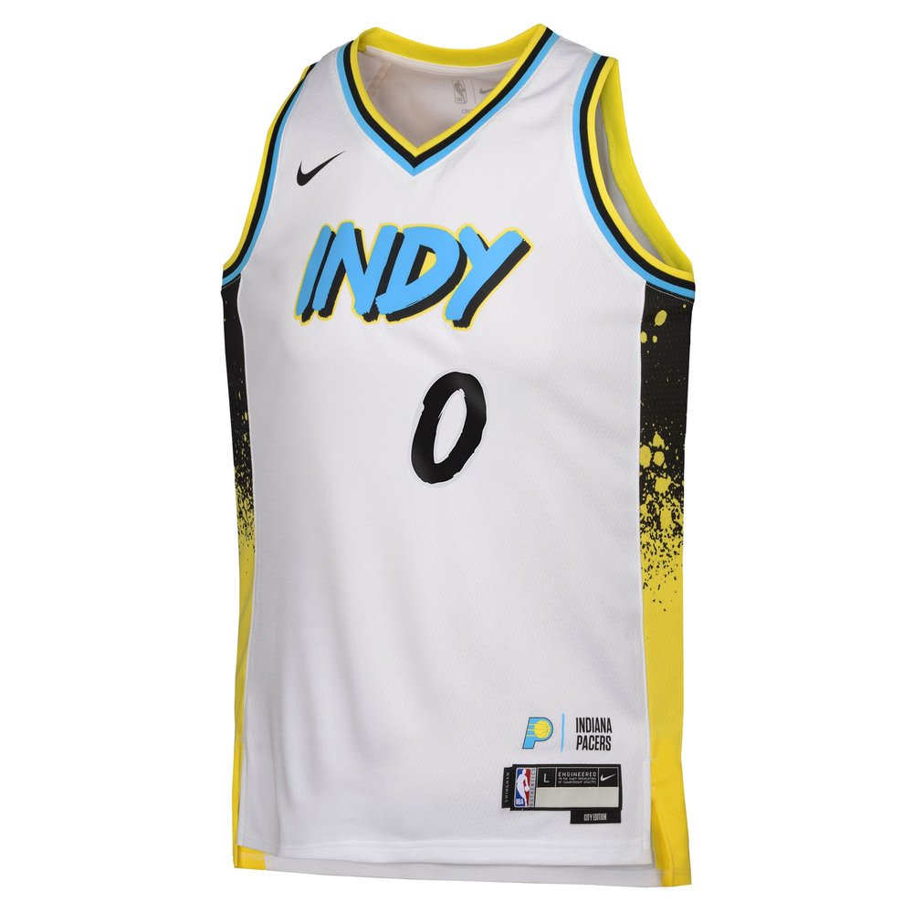 Youth Indiana Pacers Tyrese Haliburton White 2024/25 Swingman Player Jersey - City Edition