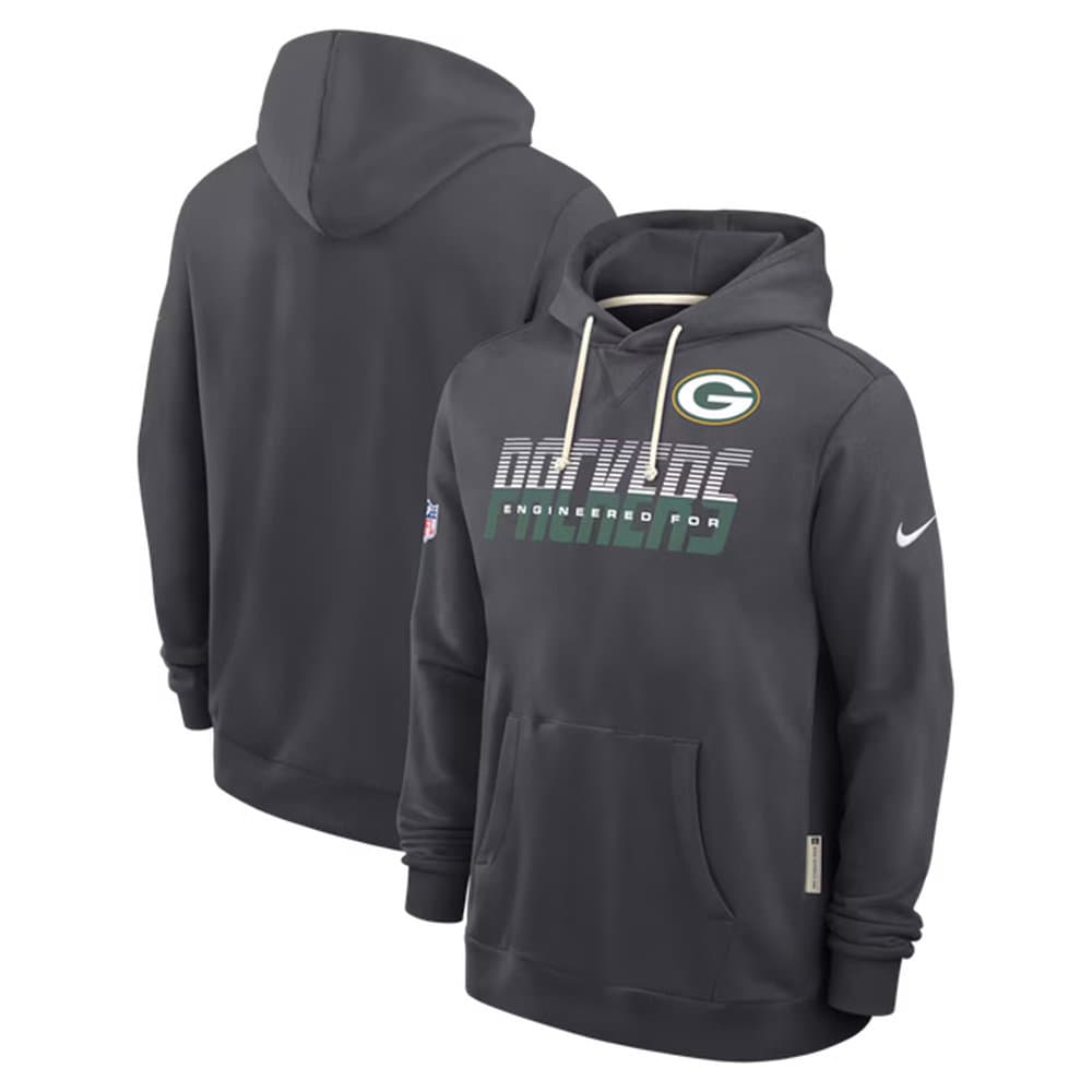 Men's Green Bay Packers Charcoal Sideline Standard Issue Top Prospect Dri-FIT Hoodie
