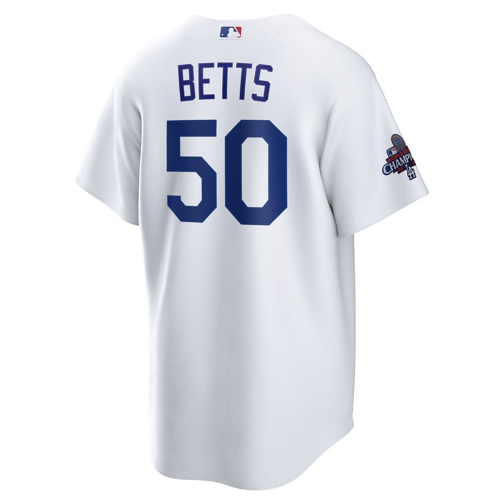 Men's Los Angeles Dodgers #50 Mookie Betts White 2024 World Series Champions Home Replica Player Jersey Men's Los Angeles Dodgers #50 Mookie Betts White 2024 World Series Champions Home Replica Player Jersey