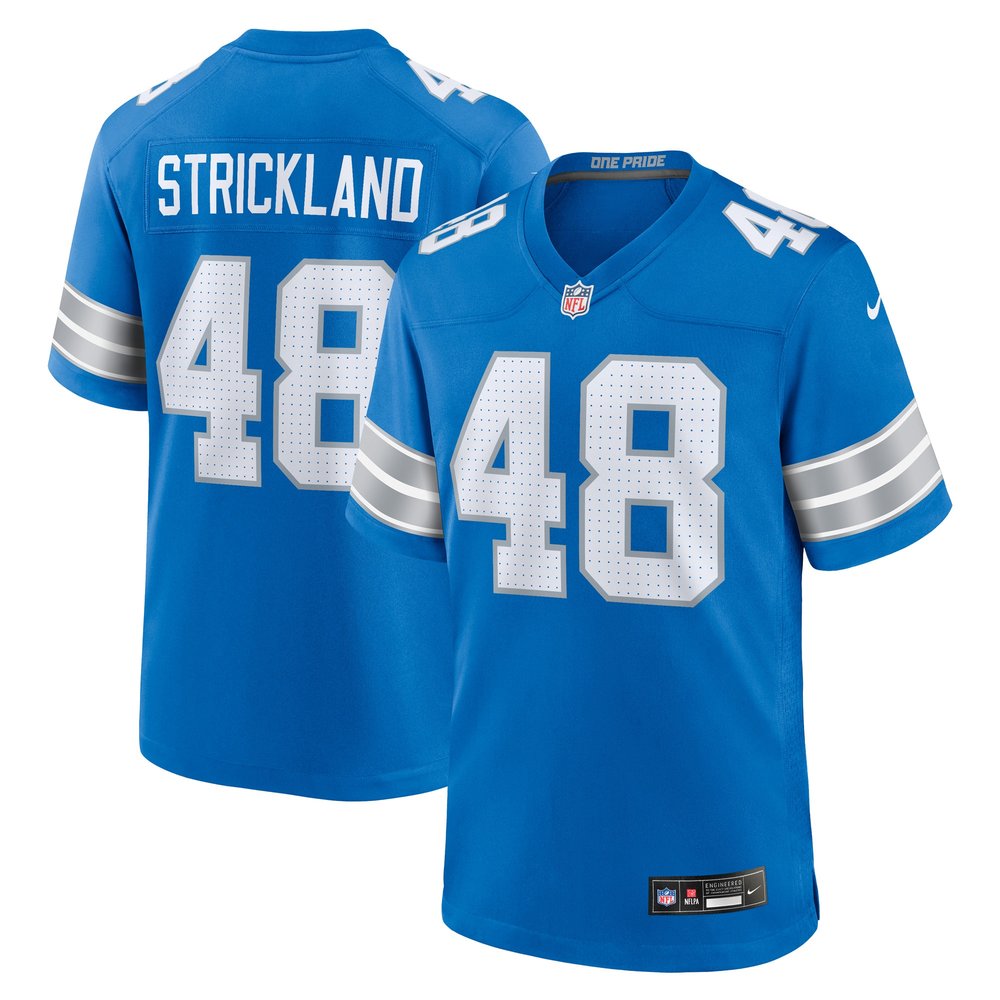 Men's Detroit Lions Loren Strickland  Blue Game Jersey
