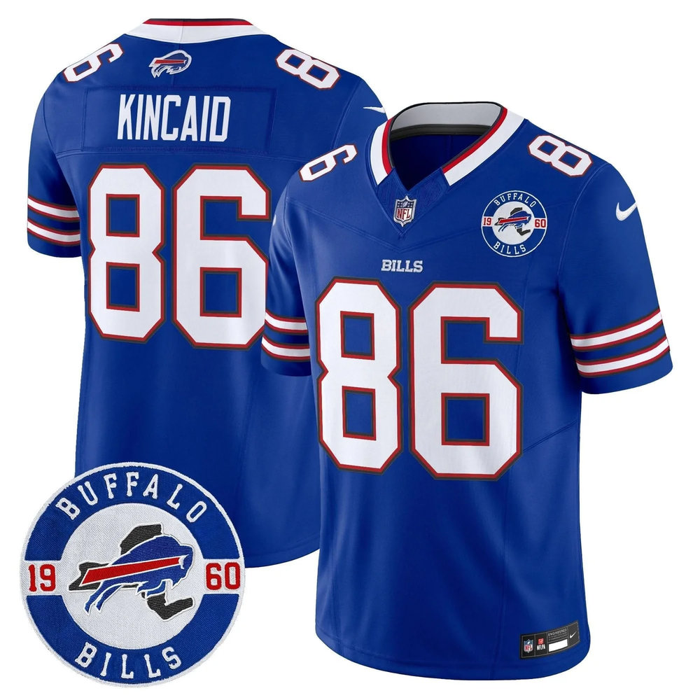 Men's Buffalo Bills #86 Dalton Kincaid Royal Est. 1960 Patch Vapor F.U.S.E. Limited Jersey