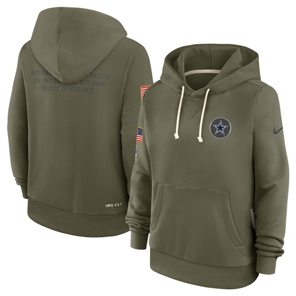 Women's Dallas Cowboys Olive 2025 Salute to Service Sideline Standard Issue Dri-FIT Hoodie(Run Small) Women's Dallas Cowboys Olive 2025 Salute to Service Sideline Standard Issue Dri-FIT Hoodie(Run Small)