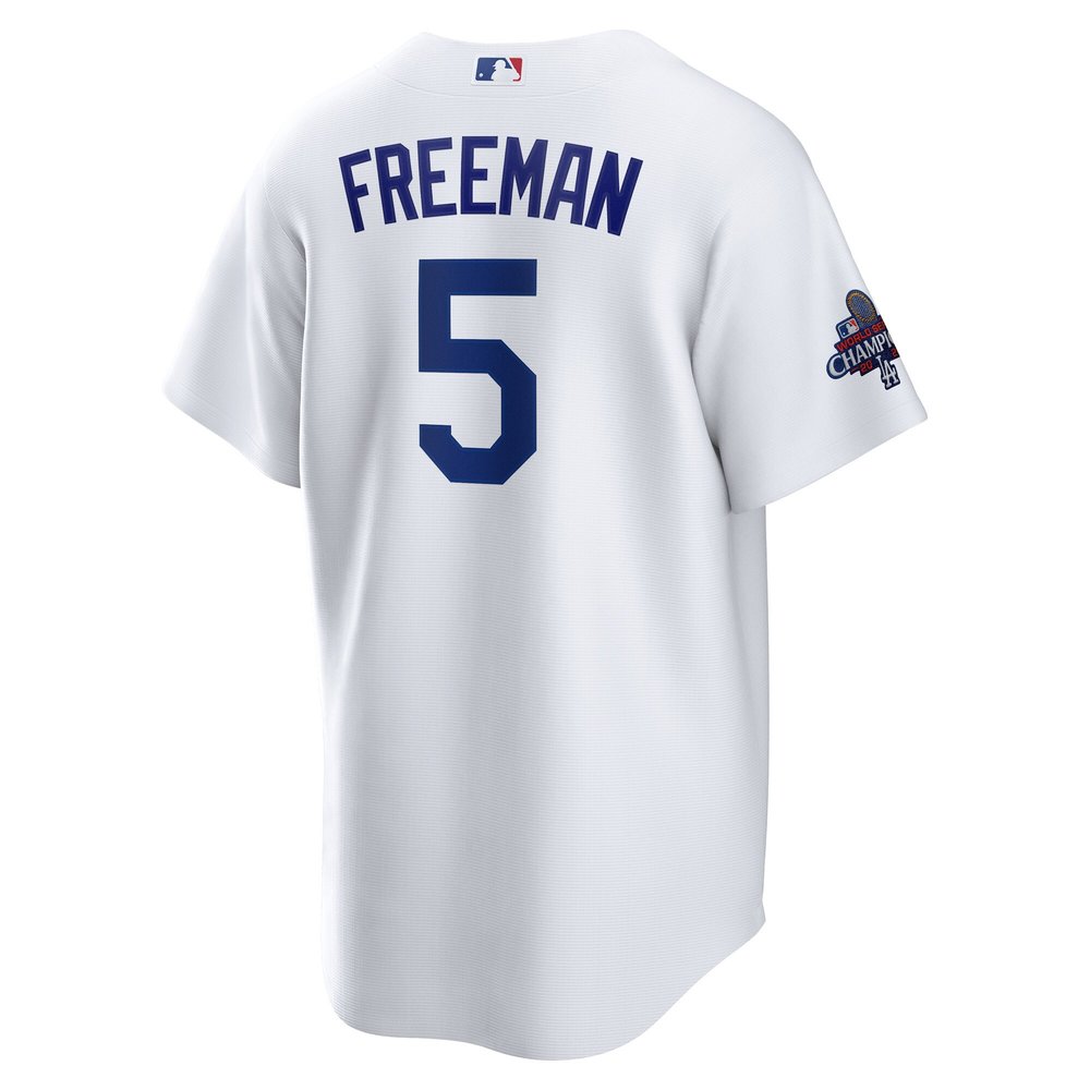 Men's Los Angeles Dodgers #5 Freddie Freeman White 2024 World Series Champions Home Replica Player Jersey