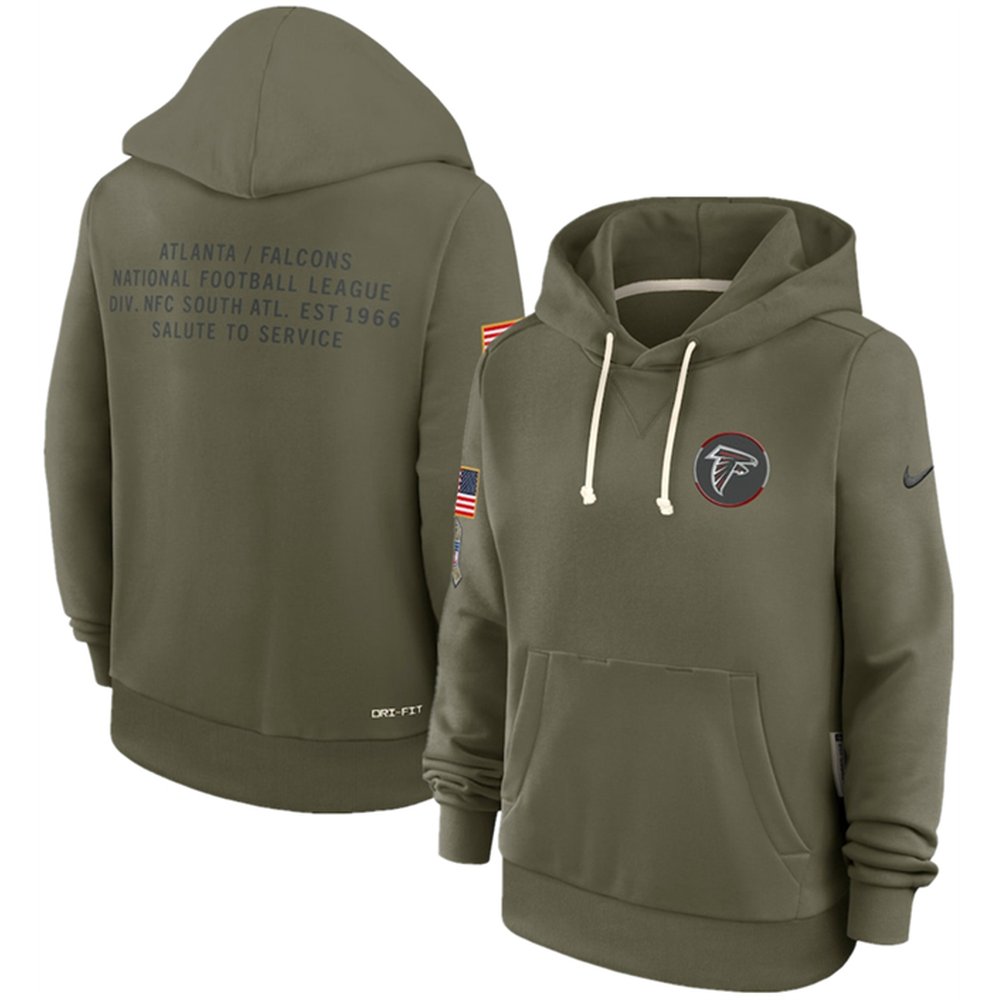 Women's Atlanta Falcons Olive 2025 Salute to Service Sideline Standard Issue Dri-FIT Hoodie(Run Small) Women's Atlanta Falcons Olive 2025 Salute to Service Sideline Standard Issue Dri-FIT Hoodie(Run Small)