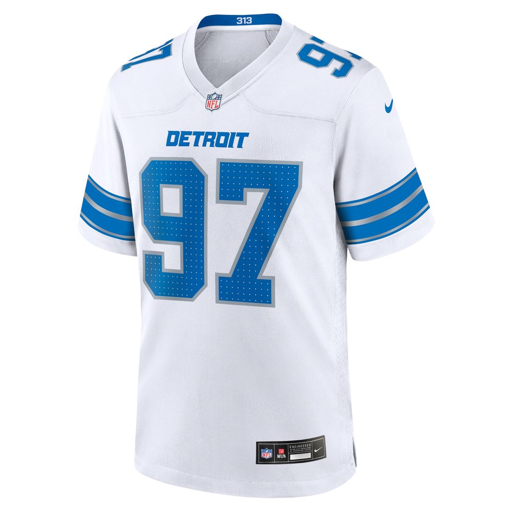 Men's Detroit Lions #97 Aidan Hutchinson White Game Jersey Men's Detroit Lions #97 Aidan Hutchinson White Game Jersey