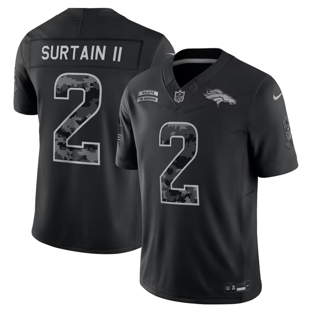 Men's Denver Broncos #2 Patrick Surtain II Nike Black 2026 Salute to Service Vapor F.U.S.E. Limited Jersey