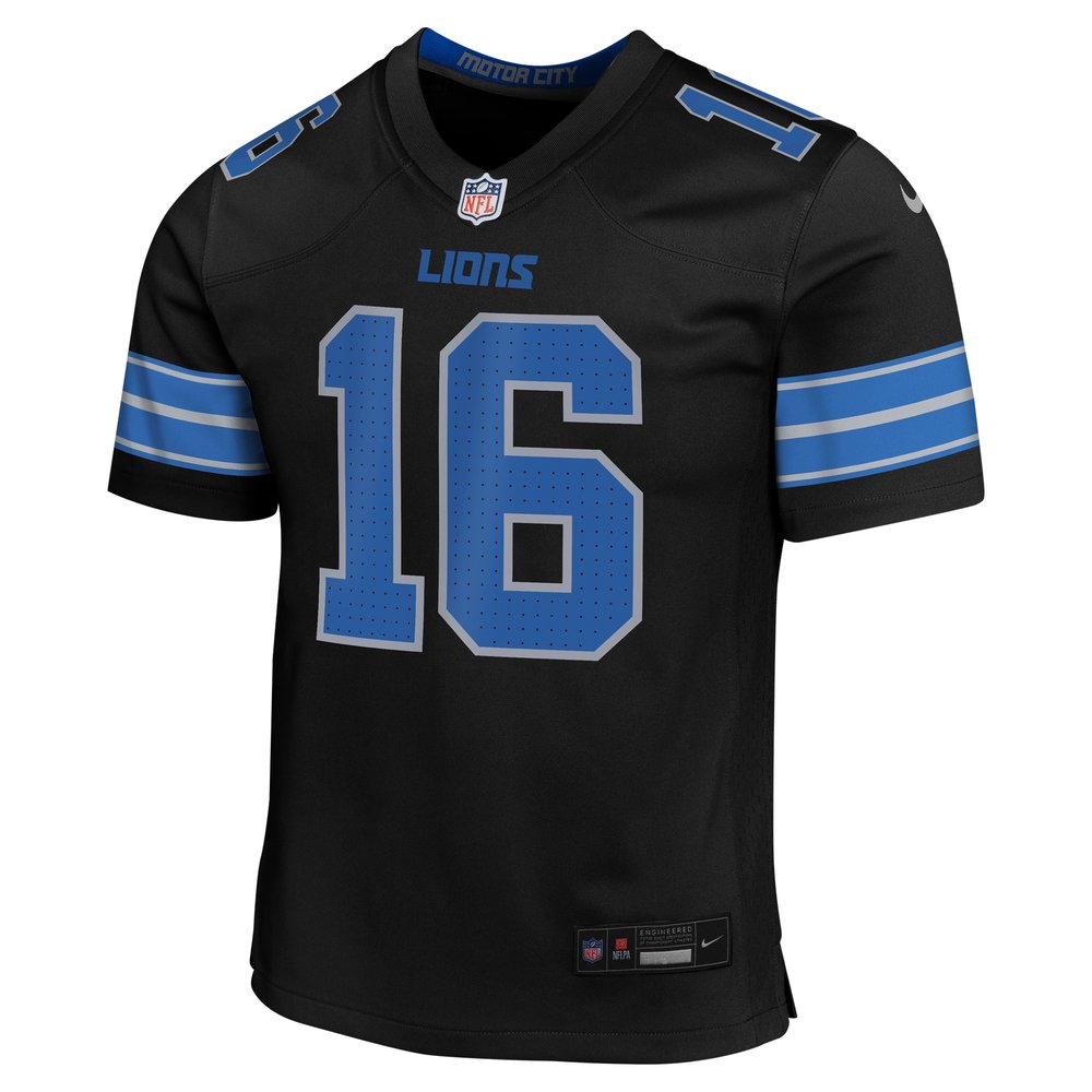 Youth Detroit Lions #16 Jared Goff Black Alternate Player Game Jersey