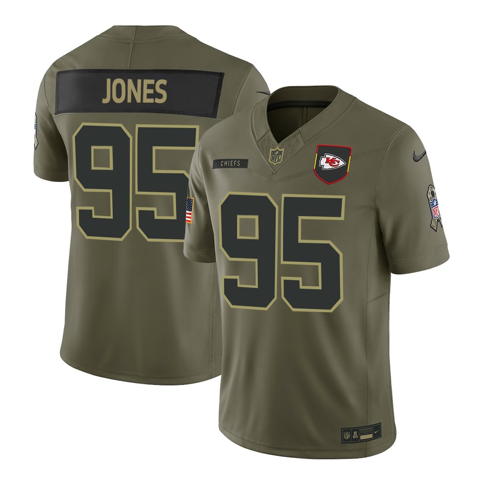Youth's Kansas City Chiefs #95 Chris Jones Nike Olive 2025 Salute to Service Retired Limited Jersey