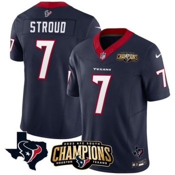 Men's Houston Texans #7 C.J. Stroud Navy 2023 F.U.S.E. AFC South Champions Patch And Team Logo Patch Vapor Untouchable Limited Stitched Football Jersey Men's Houston Texans #7 C.J. Stroud Navy 2023 F.U.S.E. AFC South Champions Patch And Team Logo Patch Vapor Untouchable Limited Stitched Football Jersey