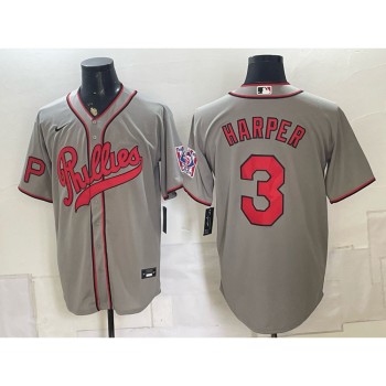 Men's Philadelphia Phillies #3 Bryce Harper Gray Cool Base Stitched Baseball Jersey