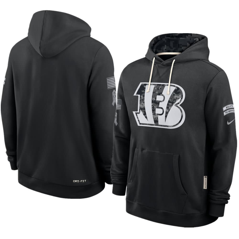 Men's Cincinnati Bengals Nike Black 2026 Salute to Service Sideline Dri-FIT Pullover Hoodie