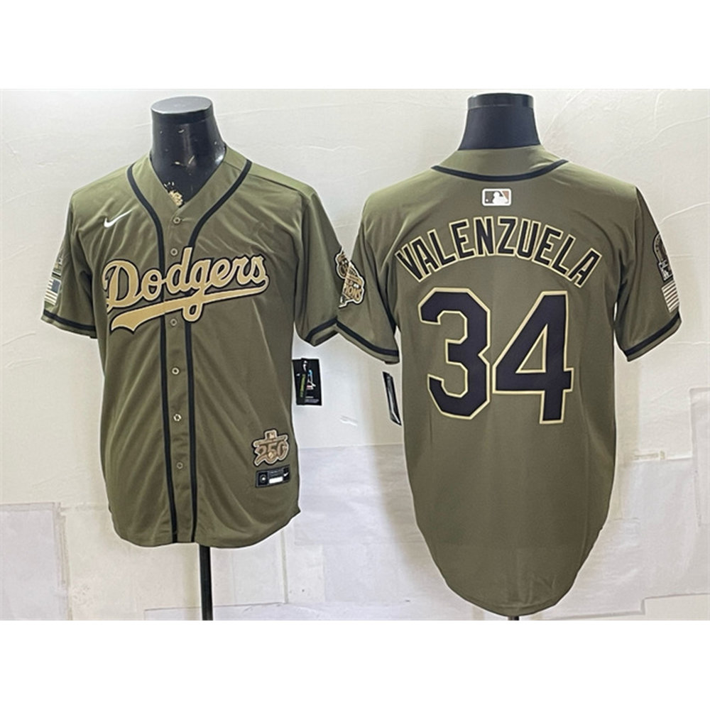 Men's Los Angeles Dodgers #34 Fernando Valenzuela Olive 2026 Armed Forces Day Baseball Jersey