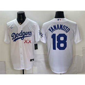 Men's Los Angeles Dodgers x KAWS #18 Yoshinobu Yamamoto White Vapor Premier Limited Baseball Jersey