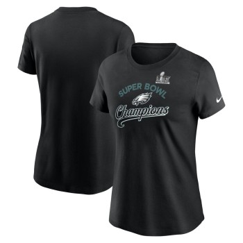 Women's Philadelphia Eagles  Black Super Bowl LIX Champions Tailsweep T-Shirt