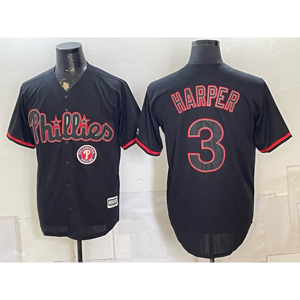 Men's Philadelphia Phillies #3 Bryce Harper Black Cool Base Stitched Baseball Jersey Men's Philadelphia Phillies #3 Bryce Harper Black Cool Base Stitched Baseball Jersey